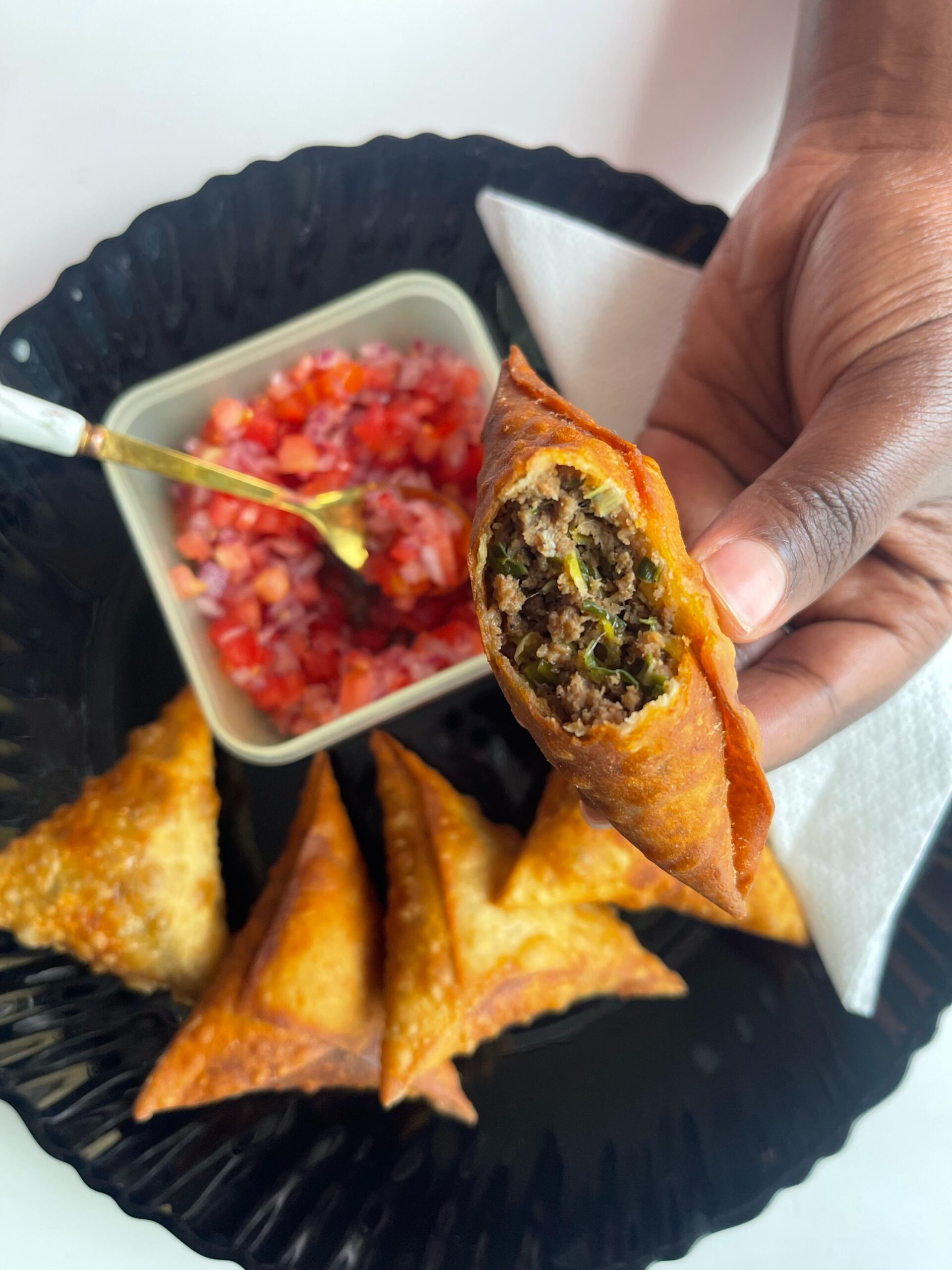 Fresh fried samosas served with kachumbari
